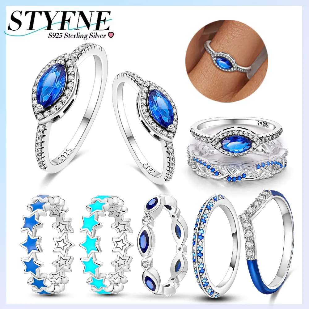 Ring aus Sterlingsilber 925, leuchtende Sterne, blaue Krone, Pferdeaugen-Ring für Damen, hochwertiger edler Schmuck, Hochzeitsgeschenk