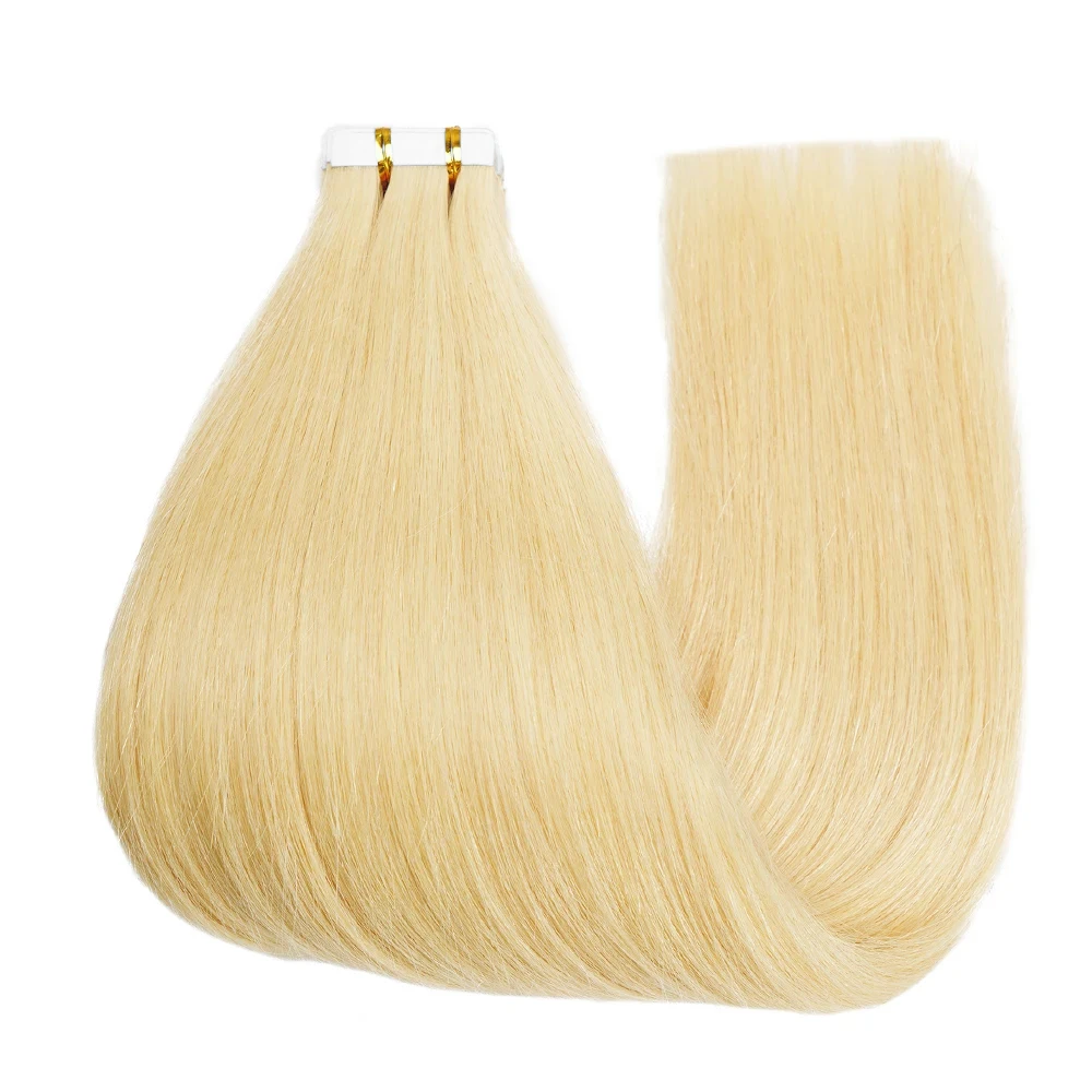 Gerades Klebeband in Haar verlängerungen menschliches Haar Haut Schuss pu nahtloses Klebeband in blonder Farbe #613 20p/40p/60p brasilia nisches Remy-Haar