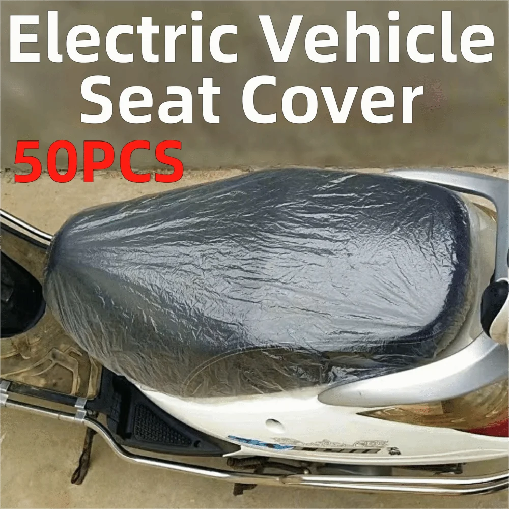 50Pcs Large Disposable Seat Covers Disposable Waterproof Motorcycle Seat Cover Clear Dustproof Seat Cushion Cover Electric Bike