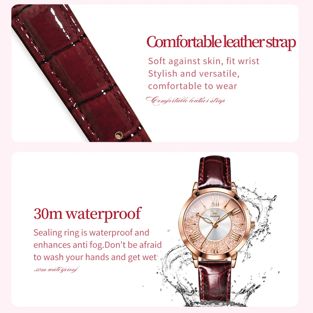 Original OLEVS New Quartz Watch Women Top Brand Leather Watchband Elegant Fashion Quicksand Female Watch Girls Dress Wristwatch