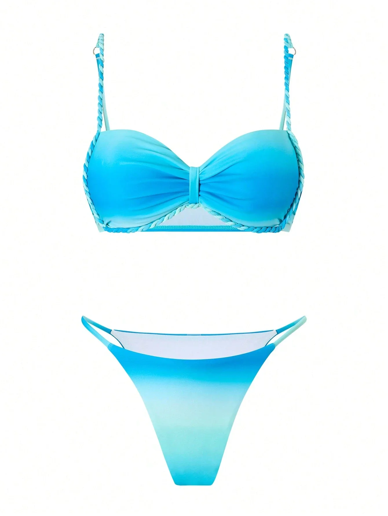 

Женский комплект бикини Ombre Blue с регулируемыми плетеными бретелями и боковыми вставками для отдыха на пляже и у бассейна