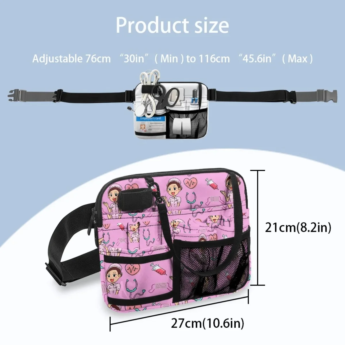 Pink Heartbeat Medical Design Portable Nurse Waist Bag Hospital Work Multi-Pockets Casual Organizer Pouch Fanny Pack sac femme