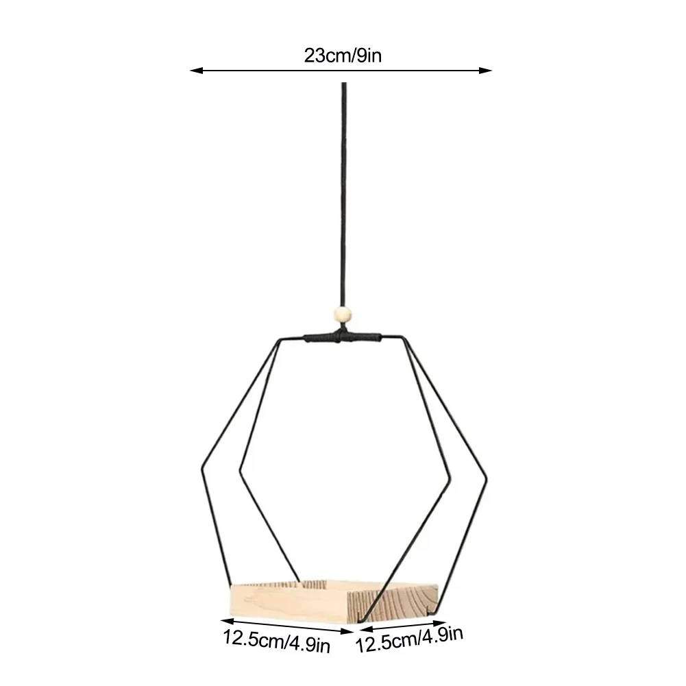 Metal Hexagonal Hanging Plant Stand for Indoor Greenery with Iron Ring and Wooden Base Space Saving Vertical Garden Holder