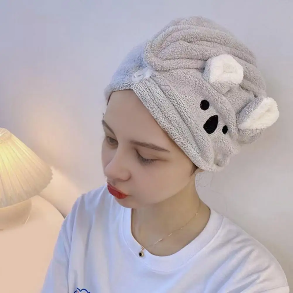 Microfiber Hair Wrap Women Koala Hair Drying Towel with Button Absorbent Quick Dry Hair Towel Turban Reduces Frizz for Bath Show