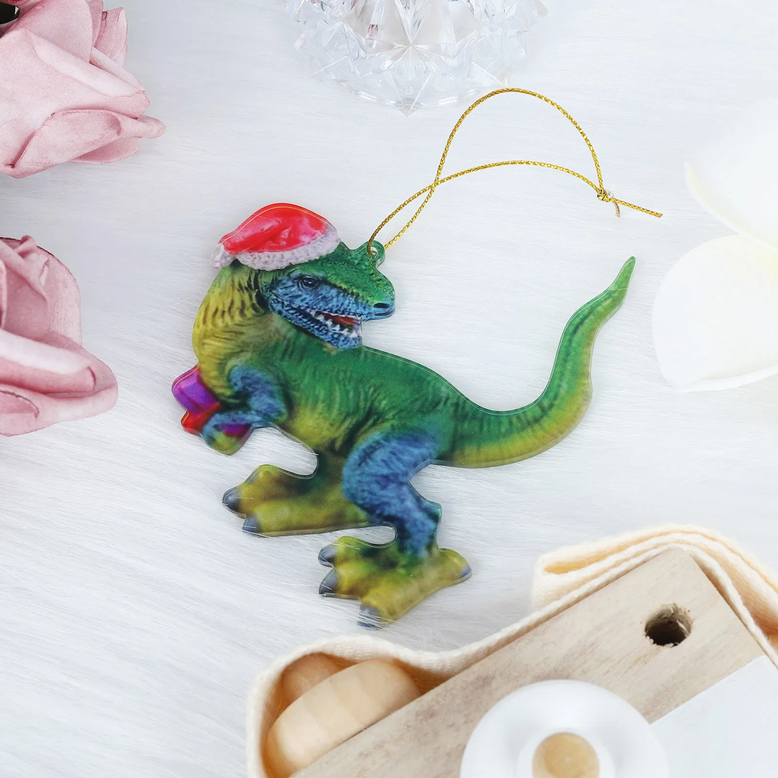 Christmas Dinosaur Pendantd Cartoon Animal Christmas Hat Acrylic Xmas Tree Ornaments 2023 New Year Natale Kerst Home Decor Toys