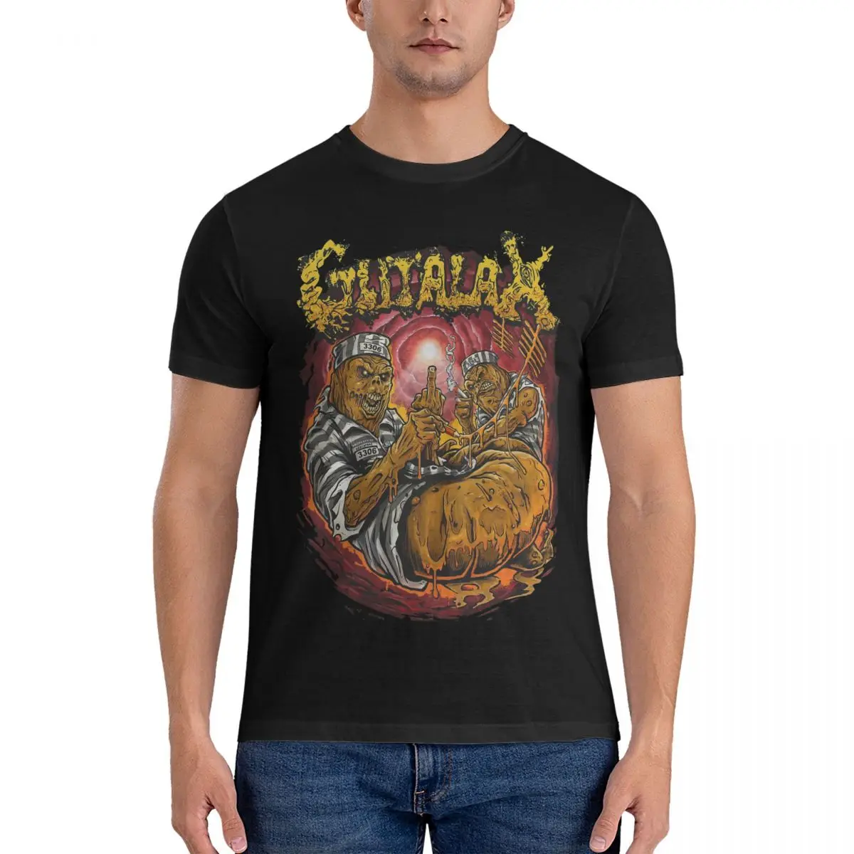 Men T-Shirts Gutalax Asscatraz Casual Cotton Tee Shirt Short Sleeve Brutal Deathcore T Shirts Crew Neck Clothes Adult