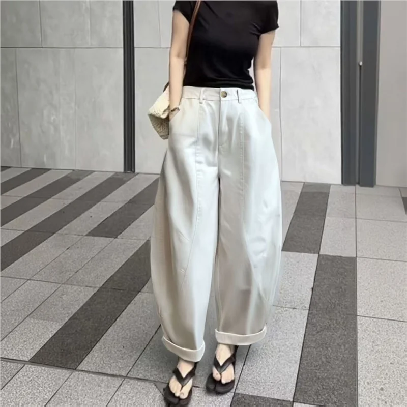 플러스 사이즈 루즈 와이드 레그 팬츠 여성 캐주얼 슬리밍 봄 여름 신상 다용도 부츠컷 청바지 통통한 여성용