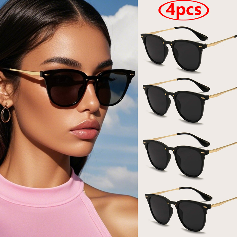  4pcs Fashion Brand Sunglasses Women Brand Desginer Cat Eye Sun Glasses Classical Rivet Cateye Female Shades Eyeglasses UV400 
