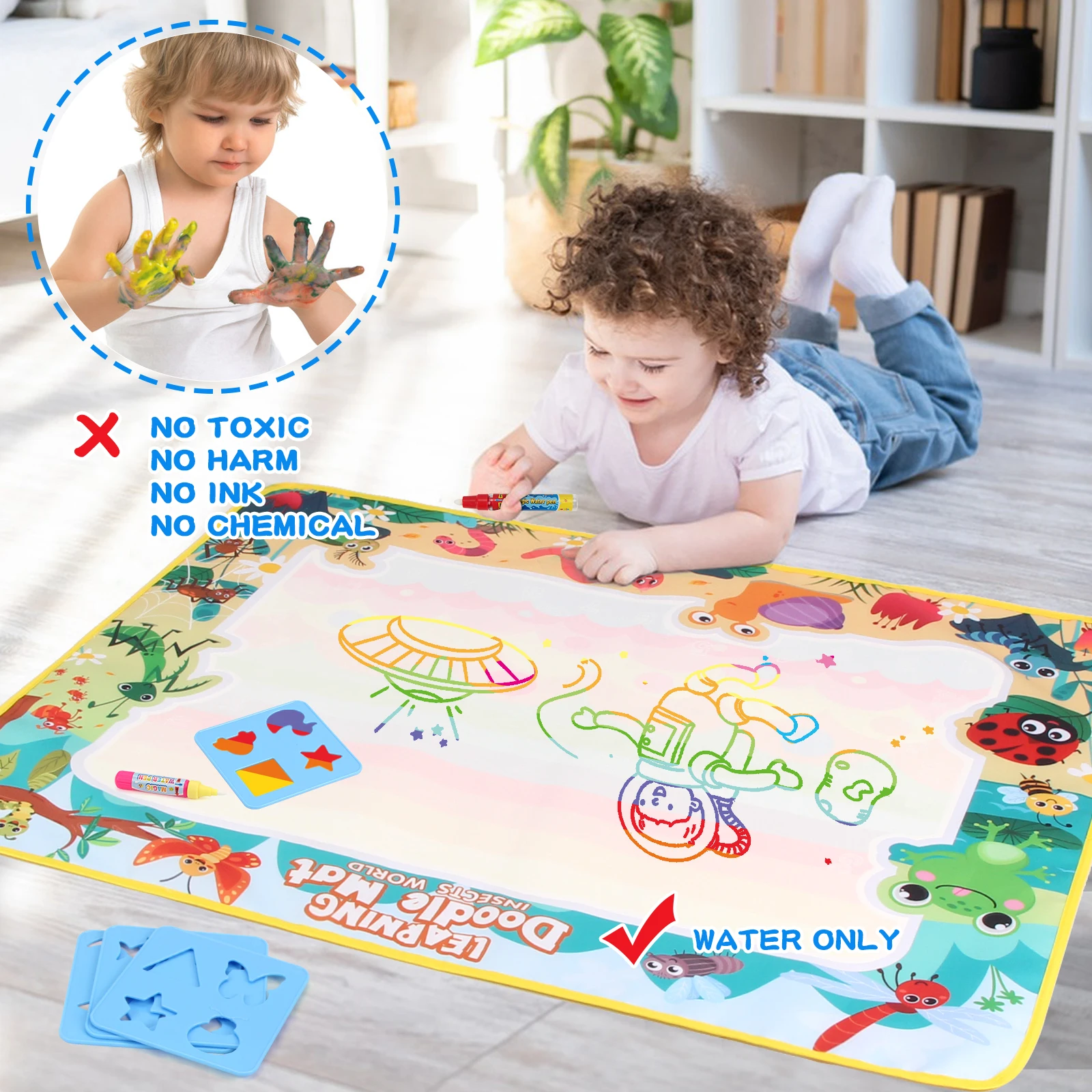 Tapete de dibujo de agua mágica reutilizable para niños, tablero de pintura Montessori para colorear garabatos, 80x60CM, juguetes educativos, regalos