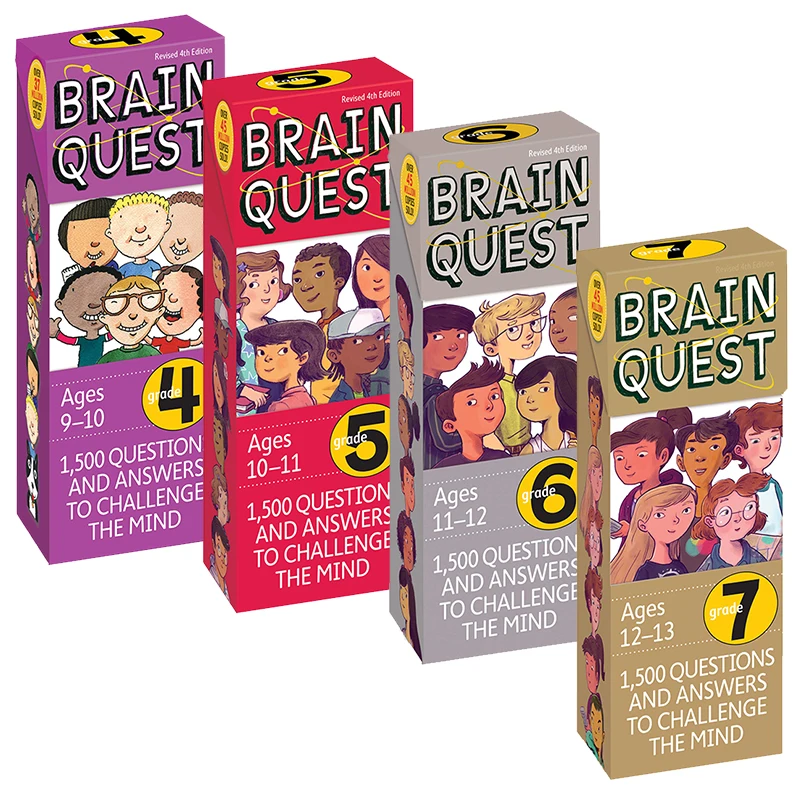 4Packs/Lot Brain Task Intelligence Development Card Books 1000 Questions And Answers To Challenge The Mind Textbooks Cards