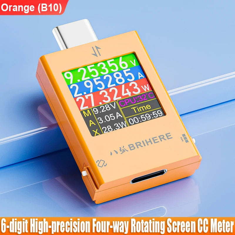 B10 DC 4,5-50V Type-c Multifunctioneel digitaal display DC-spanning Ampèremeter Vermogensmeter Mobiele telefoon Oplaadtester 600W 12A Max