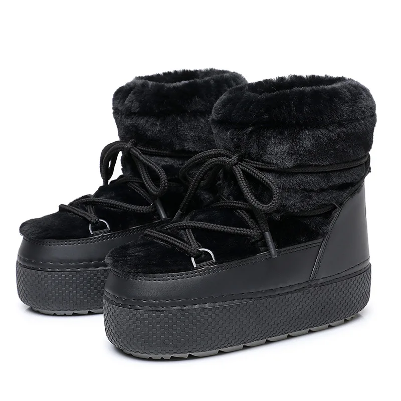New Winter Snow Boots Woman's Furry Short-tube Heightening Thick-soled Warm Short Boots with Removable Lining Socks and Overboot