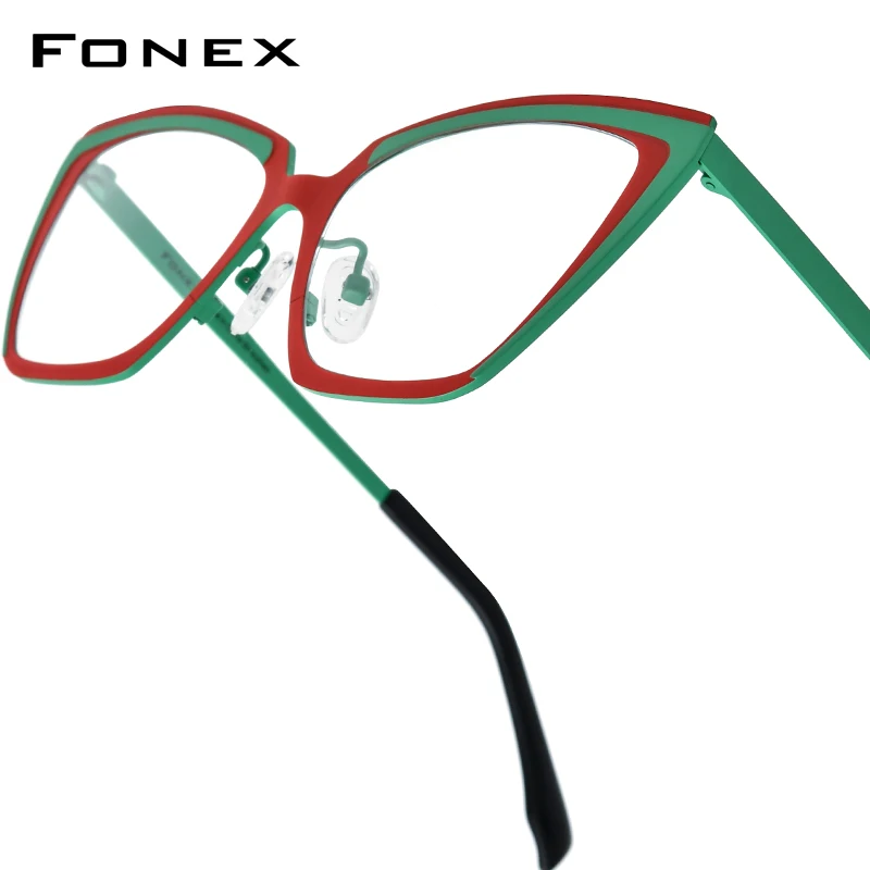 FONEX Titanium Glasses Frame Women New Fashion Brand Design Big Size Cat Eye Eyeglasses Ultralight Cateye Oversize Eyewear 85809