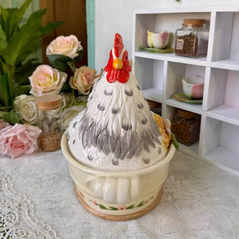 French Vintage Egg Container Ceramic with Cover Fruit Bowl Creative Hen Storage Tank Living Room Wine Cabinet Home Accessories