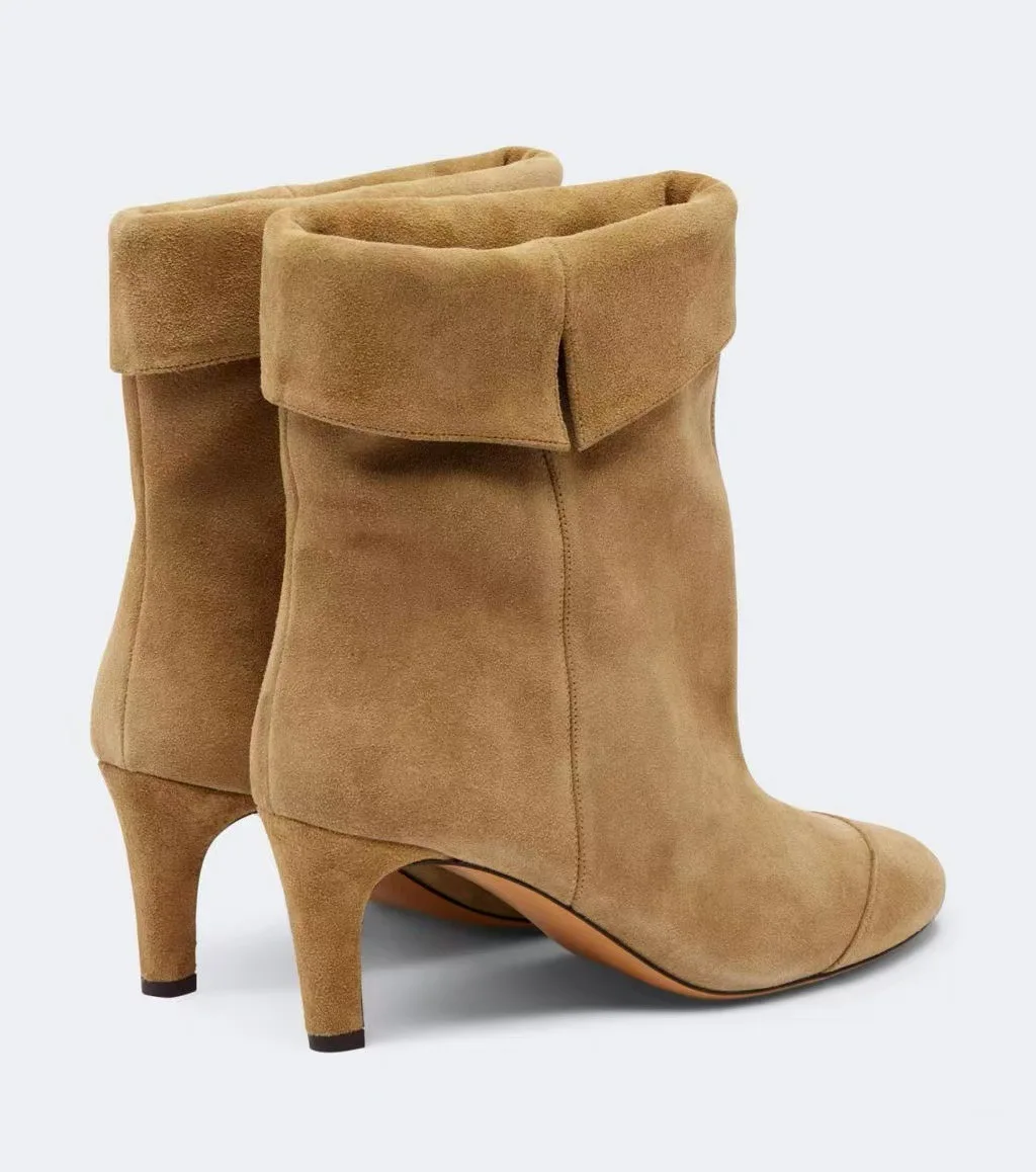 2026 Fall new in suede causal dress ankle boots Women‘s round toe black/brown leather high heels booties luxury designer shoes