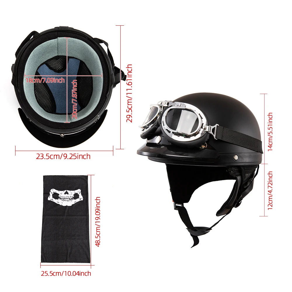 Motorcycle Helmet Motorcycle Half Helmet Chopper Biker Pilot Helmet with Free Goggle Free Mask - Image 2