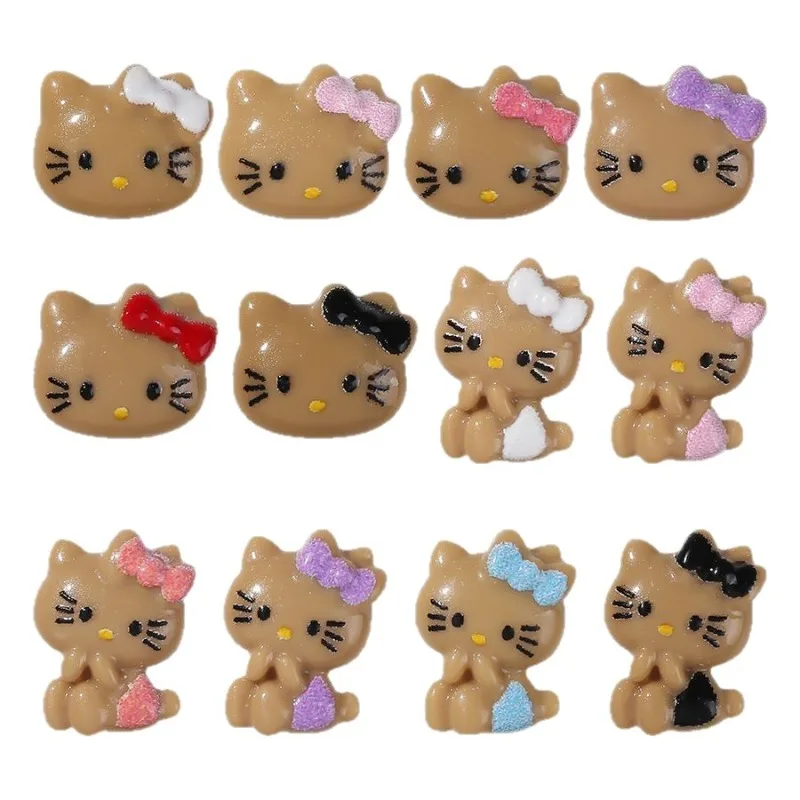 50 piezas/paquete charms de uñas de playa KT Kitty - lindo gato de resina para arte de uñas, decoración 3D para manicuras kawaii de verano 5