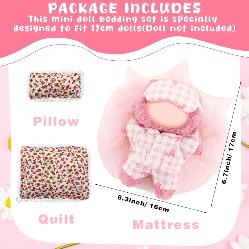 3 pièces de coussins pour poupées de 17 cm, matelas, housses de couette, jolies housses de lit à fleurs, accessoires pour poupées, cadeaux de sommeil confortables