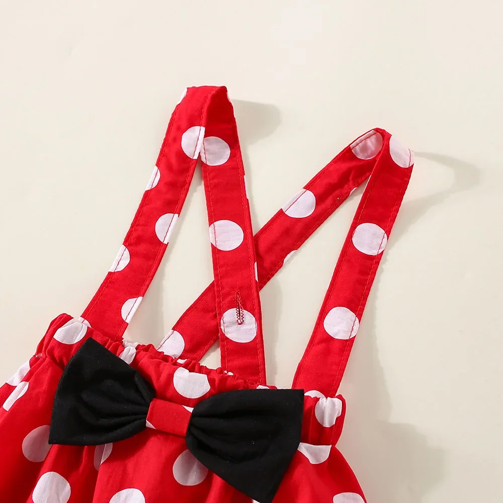 2Pcs/Set Cartoon Polka Dot Baby Girl Evening Dresses Bow Kids Birthday Party Princess Toddler Children Clothes Suit 0 To 4 Years