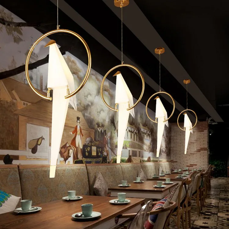 Modern Paper Crane Iron Chandelier Bird Design Creative Gold LED Lamp for Loft Bedroom Study Foyer Dining Room Children's Room