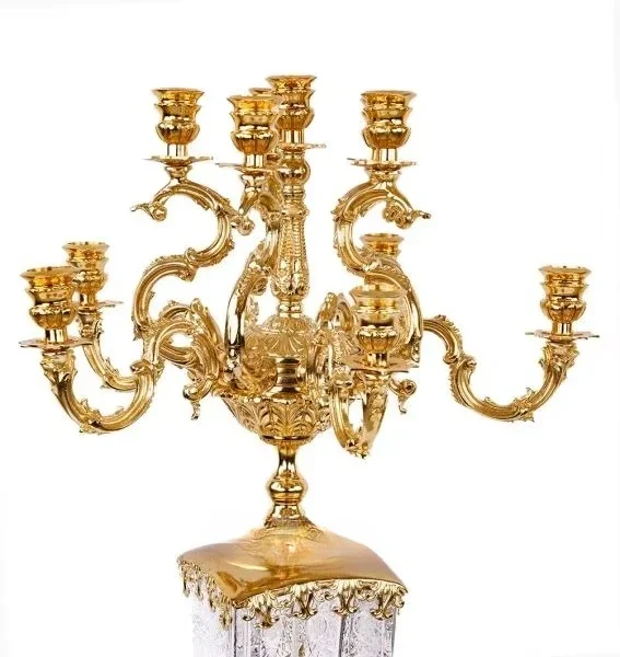 Luxury gold brass and crystal candlesticks, ornate floral design hand-decorated candlesticks for classic home decor