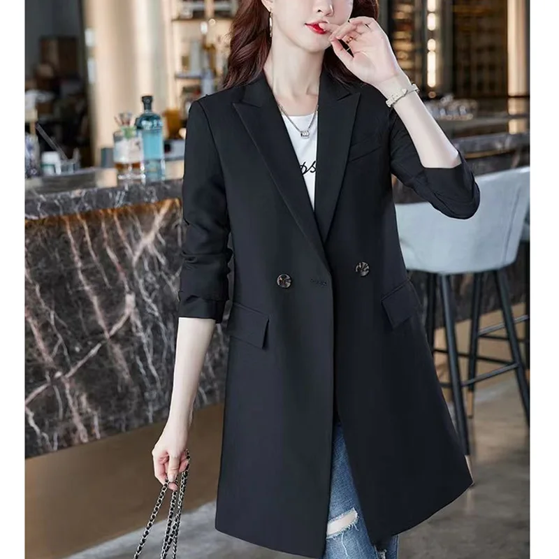 Imagem -02 - Blazer Elegante de Lapela com Bolsos Emendados para Mulheres Tops Casuais Blazers de Escritório Soltos Monocromático Roupa Que Combina com Tudo Novo Outono 2023