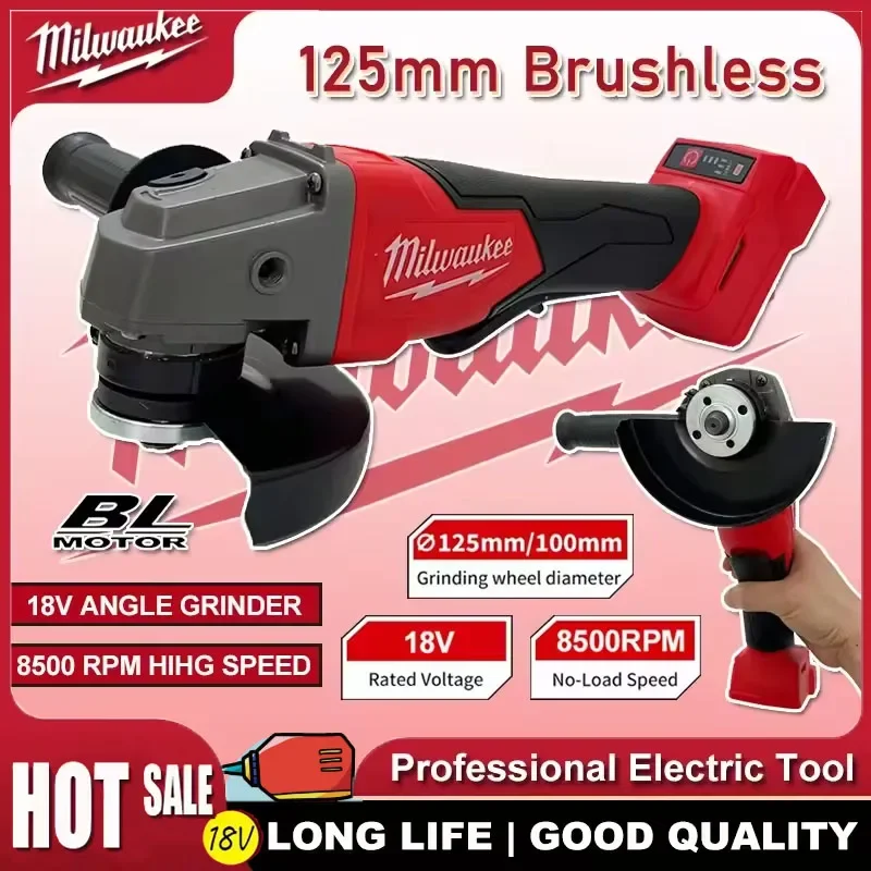 

Milwaukee, бесщеточная угловая шлифовальная машина 125 мм, станок для полировки и резки, лопастной переключатель без блокировки, электрические аккумуляторные электроинструменты