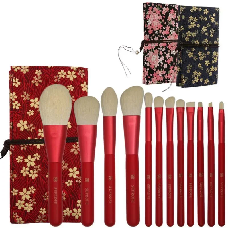12Pcs Red White Natural Makeup Brushes Set Foundation Blending Powder Blush Eyebrow Professional Eyeshadow Brochas