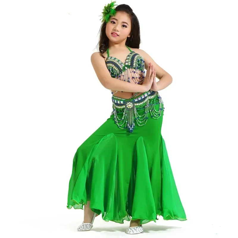 Kids Girls Belly Dance Costume Children Belly Dancing Clothes 3-piece (top,belt,skirt) 8 Colors