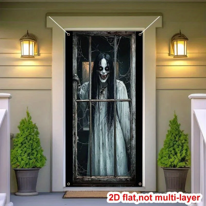 2D-Türbanner, Halloween – Langlebiges Polyestermaterial für Innen- und Außendekoration, geeignet für Spukhäuser.