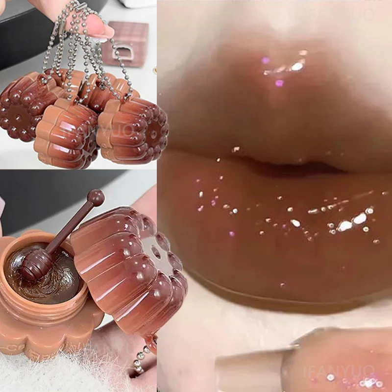 Jelly Solid Water Mirror Lip Gloss Shine Plumping Lip Balm Hellrotbraun Natürlich langanhaltend Feuchtigkeitsspendender Lippentönungs-Lippenstift Make-up