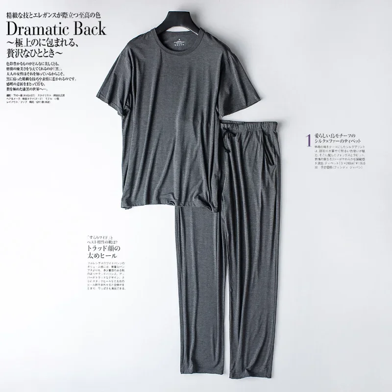 Pyjama deux pièces en modal pour hommes, pantalon à manches courtes, mince, grande taille, ample, sport, maison, costume, vêtements de nuit,