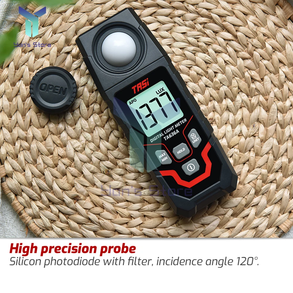 TA636A Digital Light Meter Illuminance Lux Meter Record 0.1-200000LUX/0.01-20000FC Measurement Range Flexible Sensor Tester