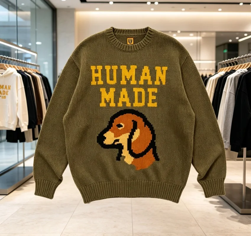 HUMAN MADE Dog Knit Sweater Loose Fit Round Neck Casual Winter Unisex Couple Top
