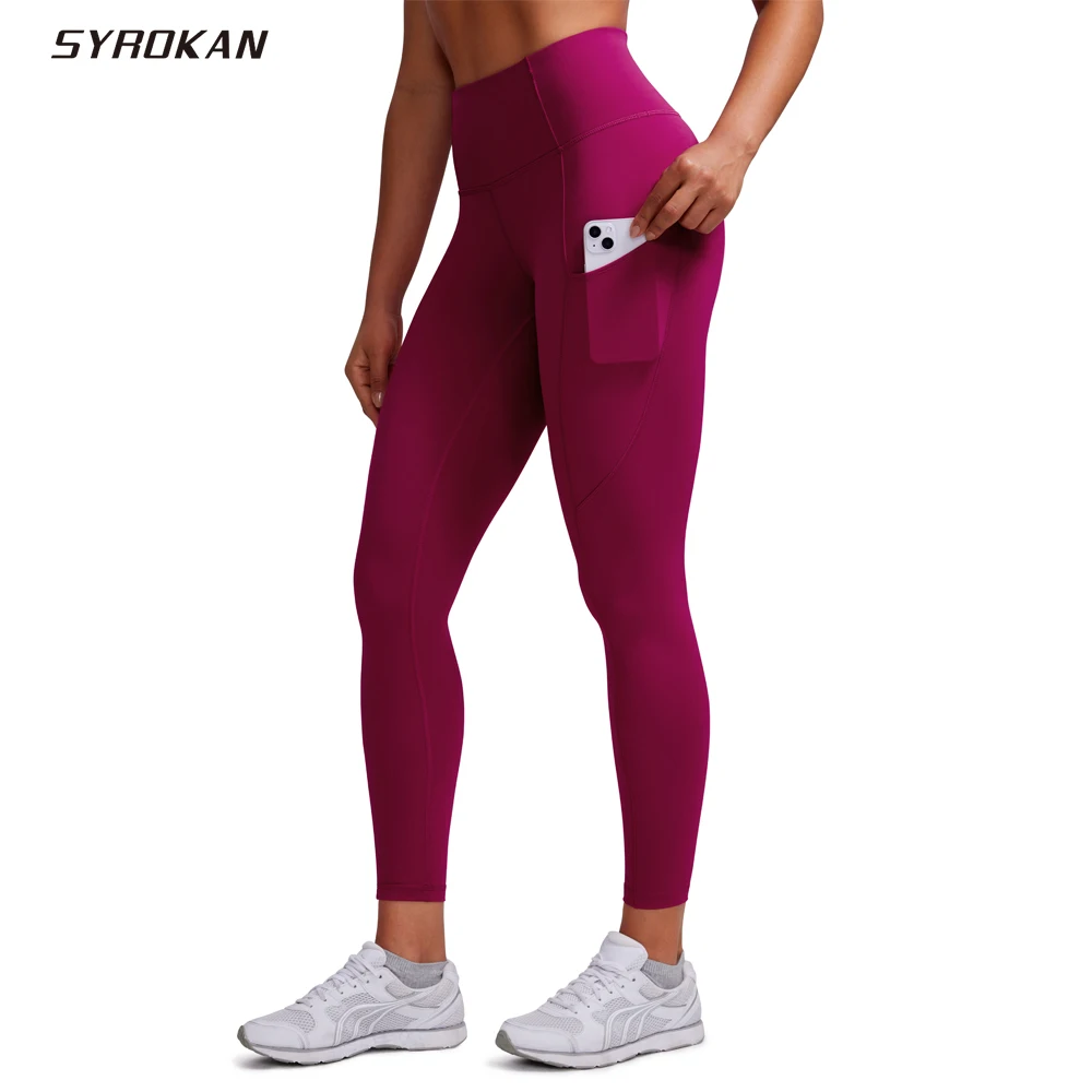 SYROKAN Women Leggings Yoga High Waisted Sport Pants with Pockets Naked Feeling Workout 25 inches Elastic Lady Run Trousers