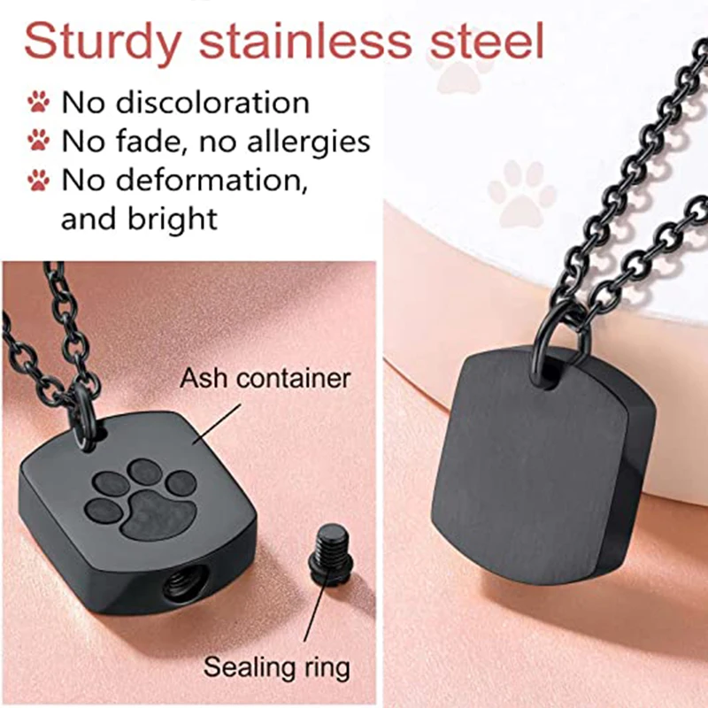 Cremation Jewelry Paw Print Urn Necklace for Ashes for Women Men Memorial Cat Dog Ashes Pendant Openable Bottle - Custom