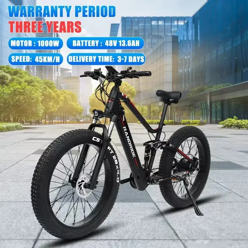 

E Bike 1000W Motor 48V13.6AH Battery Hydraulic Brake Mountain Electric Bicycle Adult Snow Bike 26*4.0 Fat Tire Electric Bike