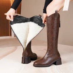 AIYUQI Women Long Boots British Style 2026 New Genuine Leather Women's High Boots Natural Wool Western Cowboy Boots Women