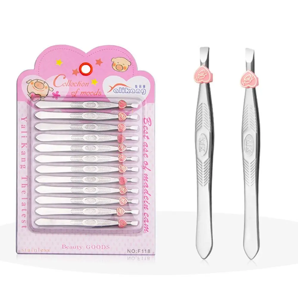 12PCS Stainless Steel Eyebrow Grooming Tweezers Straight Mouth/Diagonal Silver Eyelash Tweezers Fine Work Tools