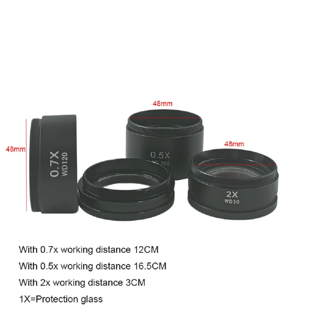 0.5X 1X 0.7X 2X 0.75X 0.3X 1.5X 48MM Auxiliary Barlow Objective Lens For Soldering Stereo Microscope