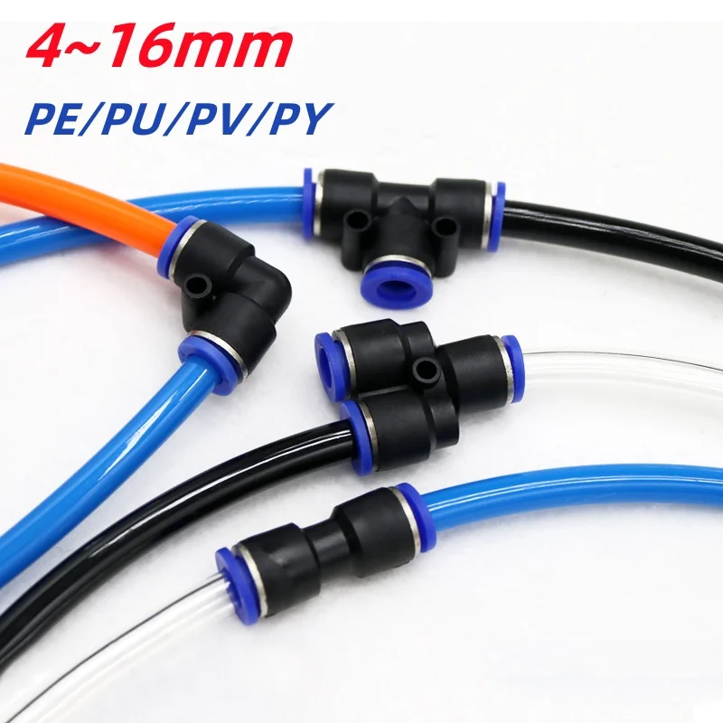 4~16mm PE/PU/PV/PY Pneumatic Fittings ConnecotrsQuick Release Push In Connection For Air Water Hose Tube