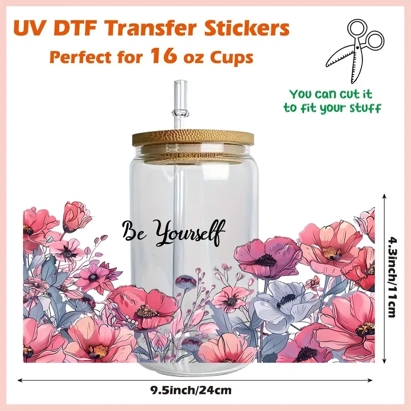 

Flower Series Pattern Design UV DTF Wrap Transfer 16oz No Heat Needed Waterproof Permanent Adhesive Sticker