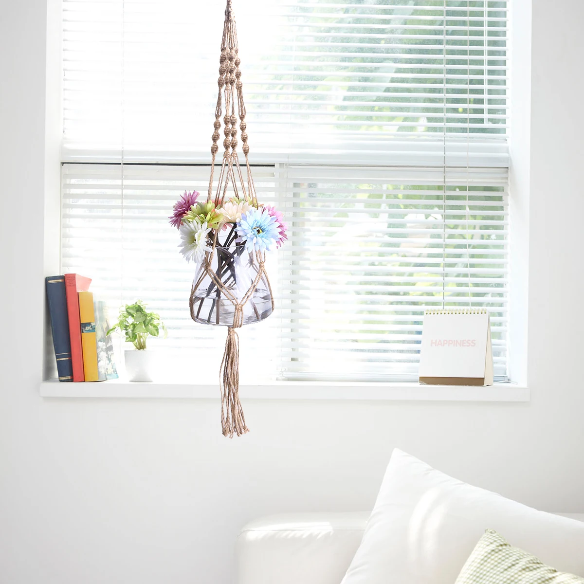 

Macrame Plant Hanger Black Cotton Rope Indoor Outdoor Hanging Planter for Pots Wall Art Plant Hanger