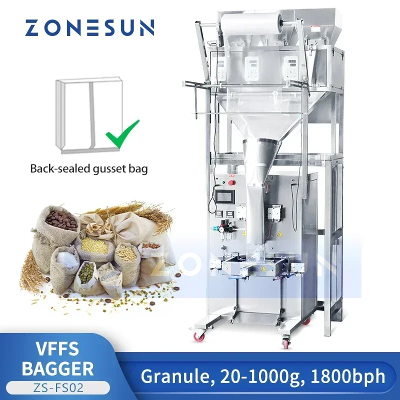 ZONESUN ZS-FS02 آلة تعبئة الأكياس VFFS الأوتوماتيكية للوجبات الخفيفة والحبيبات وتغليف أكياس البودرة