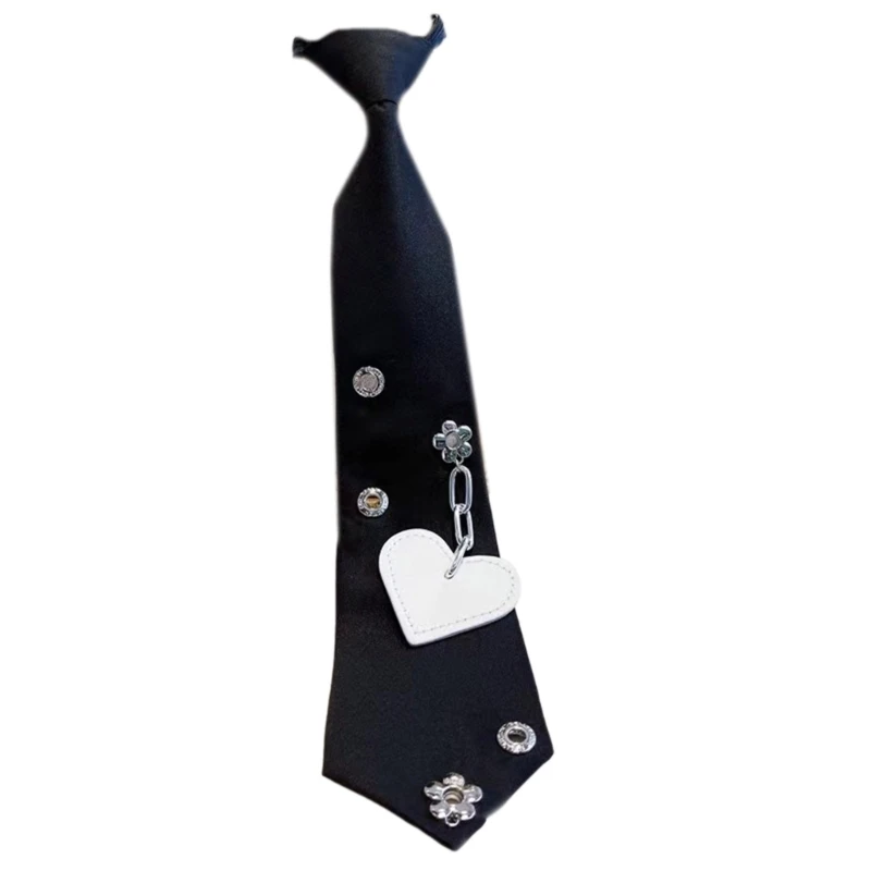 School Girl Tie Kids Heart Pre-tied Necktie with Rhinestones Flower Heart Ties School Uniform Necktie JK Pre-tied Tie