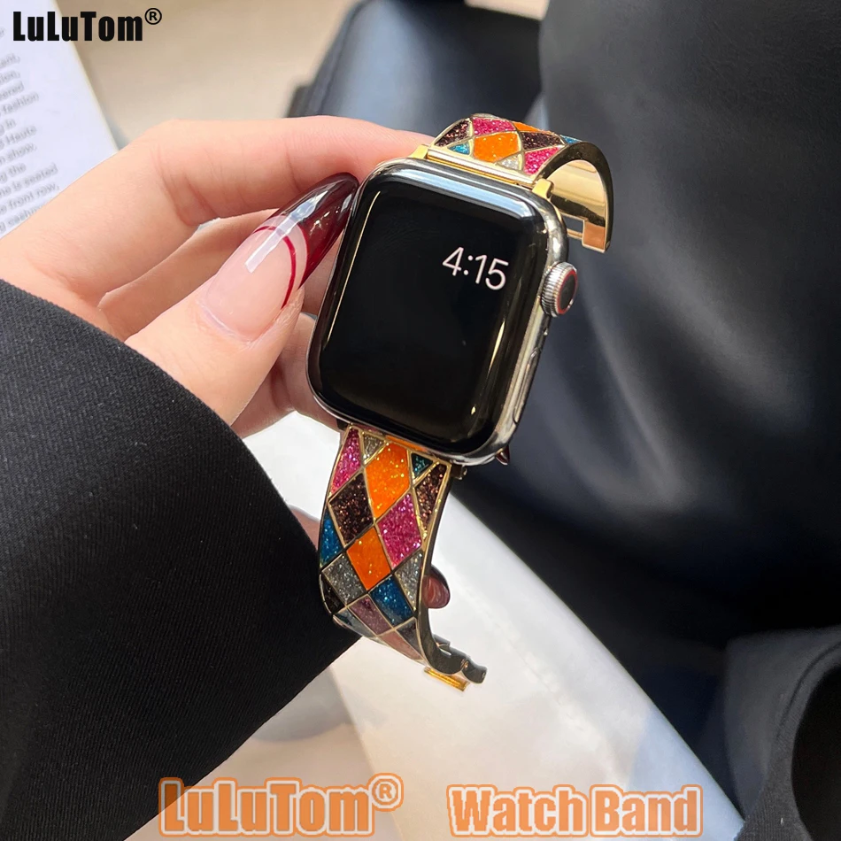 Woman Diamond Sparkle Strap For Apple Watch Band Ultra 2 49mm iWatch S10 9 8 6 7 5 SE 4 3 46/45/44/42/41/40/38mm Alloy Bracelet