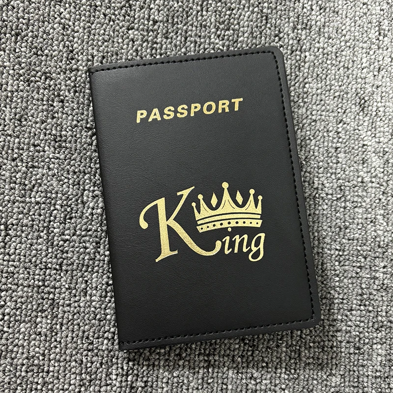 King Queen Crown Passport Cover Women Men Travel Ticket Storage Pocket Waterproof Passport Credit Card Holder Travel Wallets