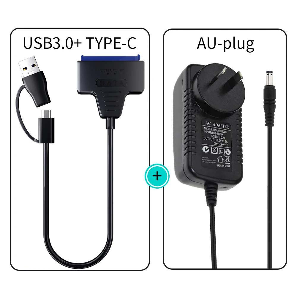 Usb 3.0 Naar Sata/Type-C Adapter Sata Kabel 2.5/3.5 Inch Ssd Hdd Sata Iii Harde Schijf Met 12V/2a Power Adapter