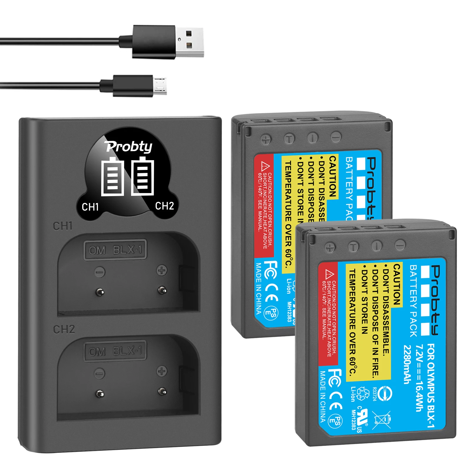 

2280mAh BLX-1 BLX1 Full Decoded Battery+ LED Dual USB Charger For Olympus OM-1 OM1