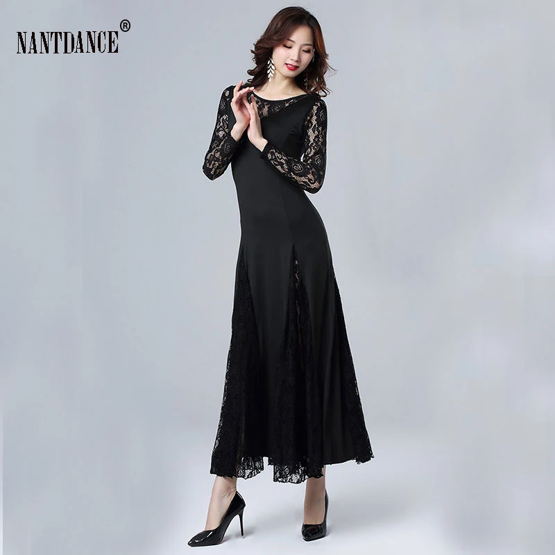 Standard Ballroom Dance Dresses Waltz Costumes Lace Sleeve Flamenco Dancing Dress Women Stage Waltz Dress Tango Dance Wear